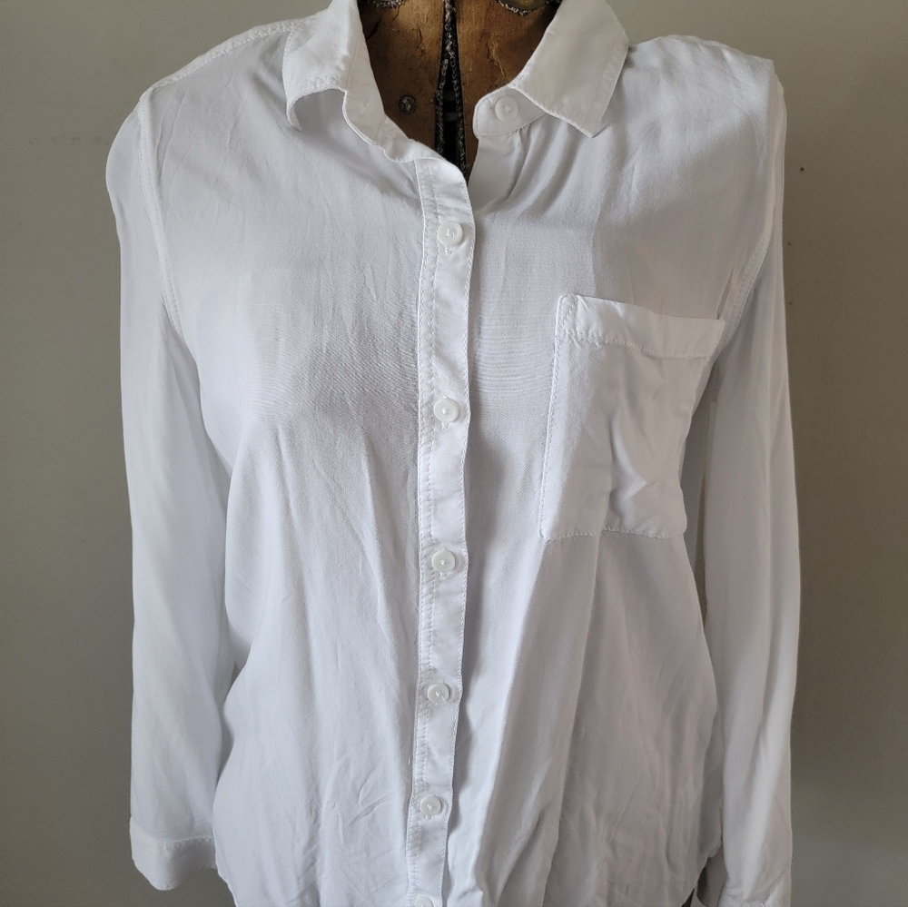 Beach Lunch Lounge Women's Billowy White 100% Viscose Blouse Shirt Sz M